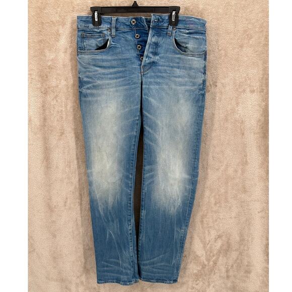 G-Star Raw Jeans Mens 32x32 3301 Straight Medium Wash Denim Stretch Button Fly - Picture 1 of 16